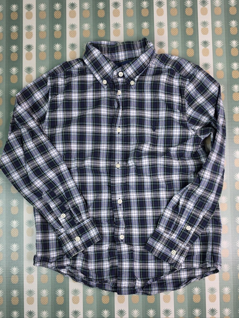 Ralph Lauren Navy, White & Green Plaid Button-Down Shirt